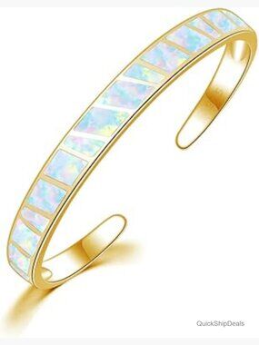 Gold Plated Hypoallergenic Opal Cuff Bangle Bracelet Adjustable Size